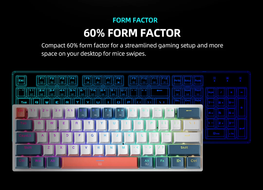 Machenike K500-B61 Mini Mechanical Keyboard: 60% Compact, 61 Hot-Swappable Keys, Wired RGB Gaming Keyboard