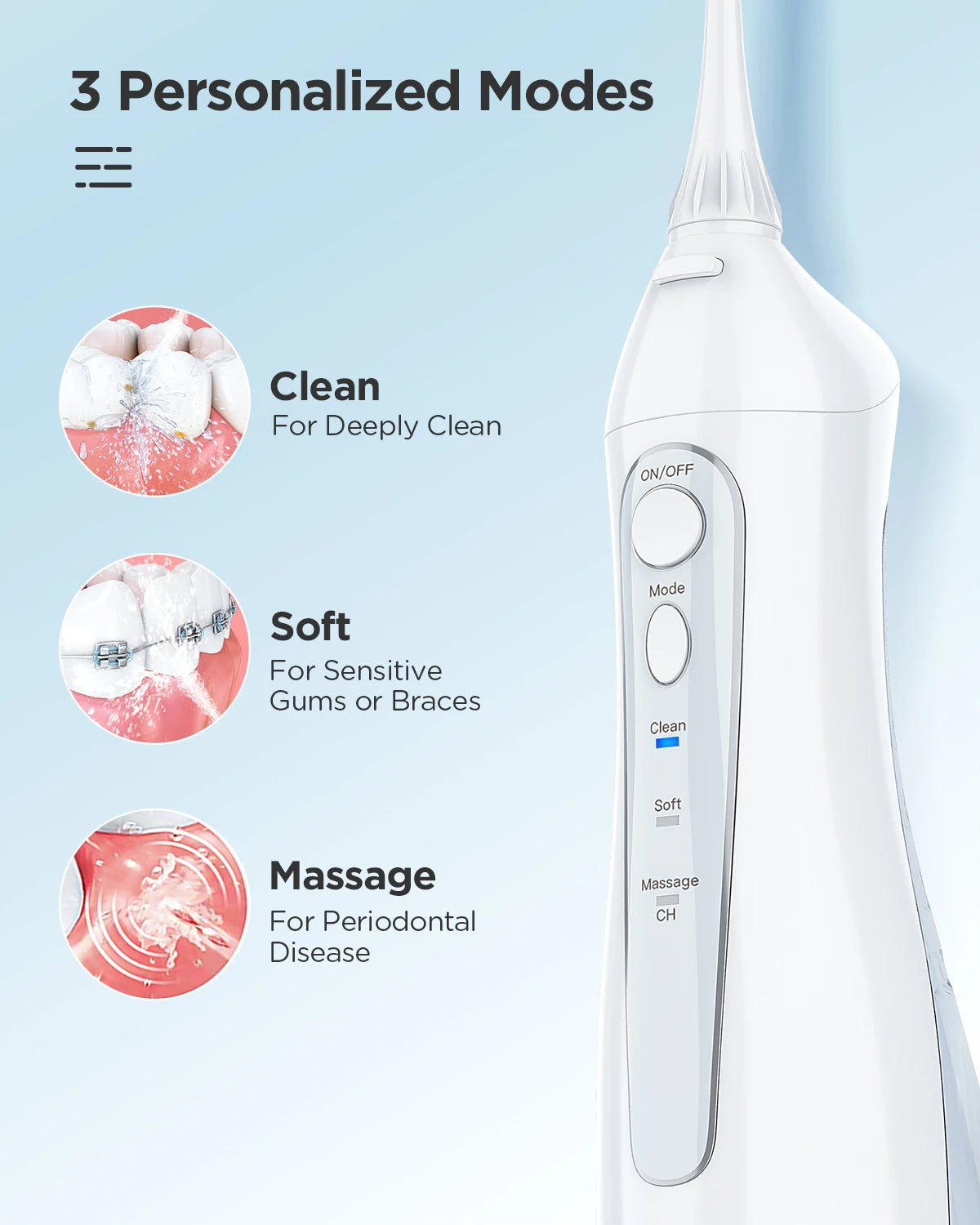 Fairywill Rechargeable Water Flosser: 3-Mode Portable Oral Irrigator with 300ML Tank