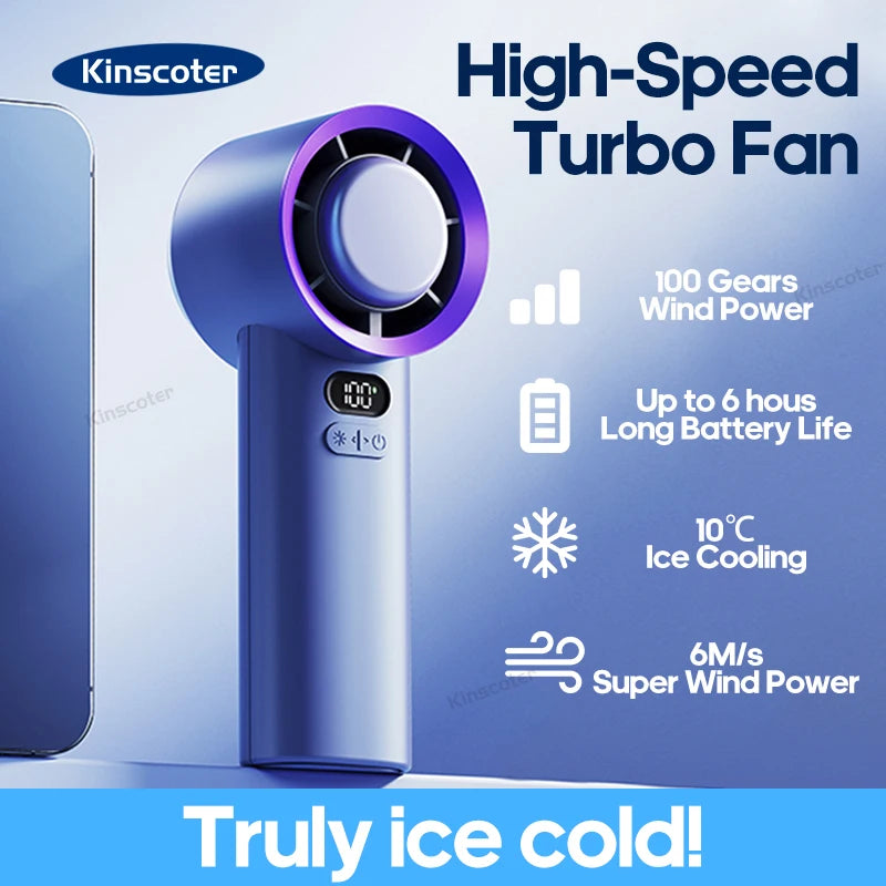 KINSCOTER Portable Handheld Turbo Fan - 100 Speed Settings, Adjustable Mini Electric Fan, Battery Operated Personal Eyelash Fan