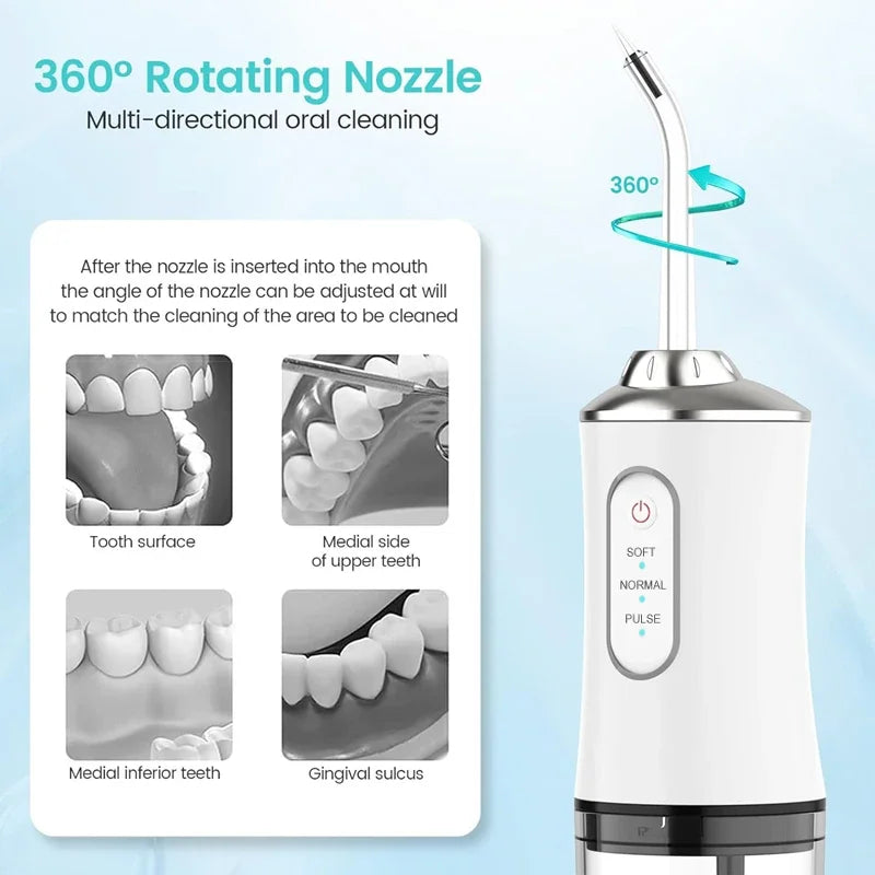 Portable USB Dental Water Flosser | Rechargeable Oral Irrigator with 4 Tips & 220ml Tank