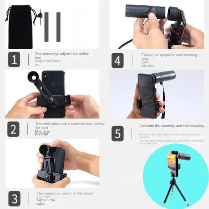 2000x25 HD Monocular Telescope – Portable Mobile Phone Holder for Camping, Hunting, and Birdwatching