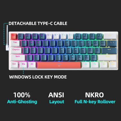 Machenike K500-B61 Mini Mechanical Keyboard: 60% Compact, 61 Hot-Swappable Keys, Wired RGB Gaming Keyboard