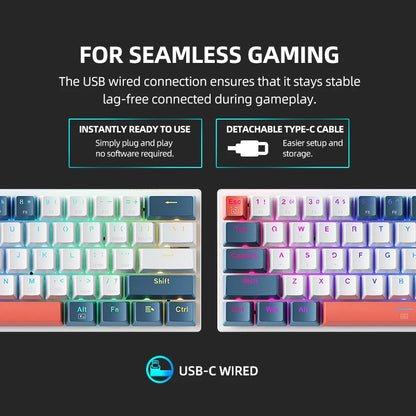 Machenike K500-B61 Mini Mechanical Keyboard: 60% Compact, 61 Hot-Swappable Keys, Wired RGB Gaming Keyboard