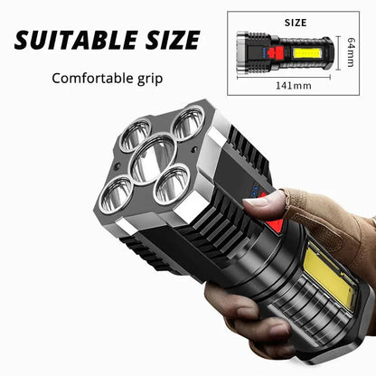 UltraBright Rechargeable 5LED Camping Spotlight - Multi-Mode High Power Flashlight for Outdoor Adventures