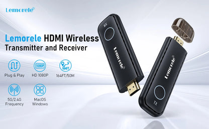 Lemorele 1080P HDMI Wireless Display Transmitter & Receiver – Seamless AV Adapter for Laptop, TV, Projector & Monitor