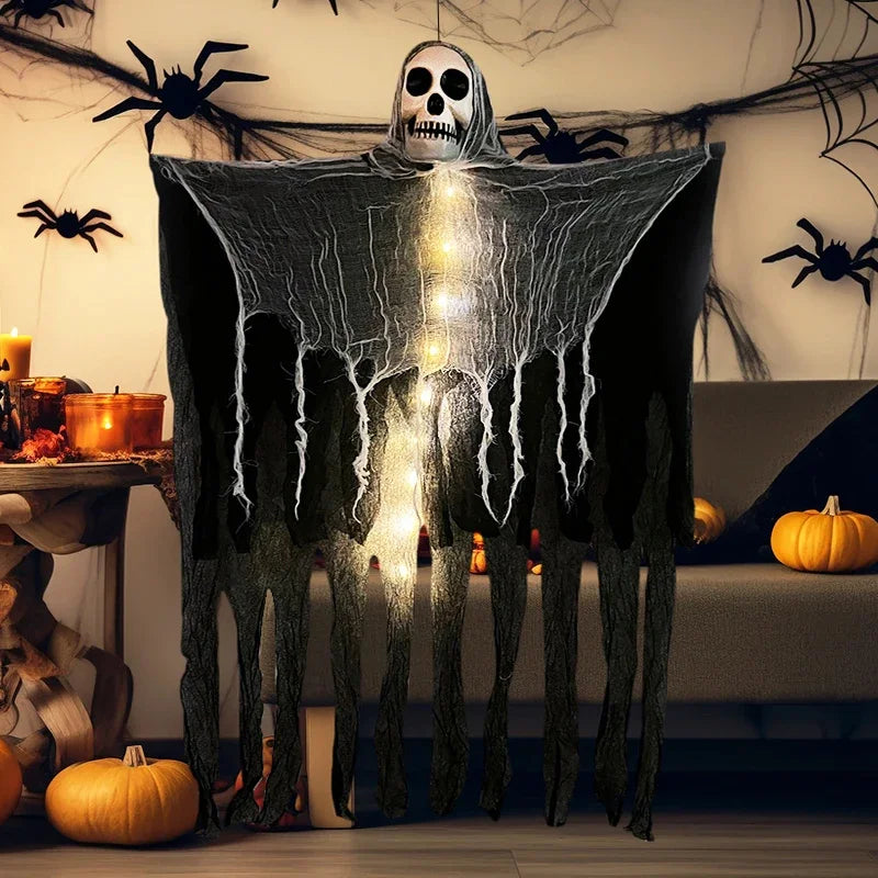 Glow-Skull Phantom LED Hanging Ghost – Indoor/Outdoor Halloween Spooky Decor