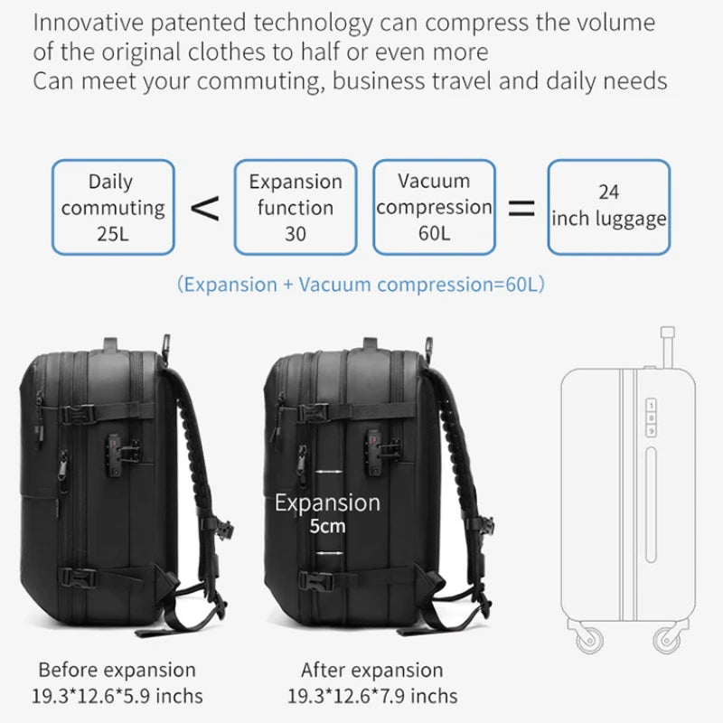 Airback 60L Expandable Vacuum Compression Backpack - Travel & Business Ready