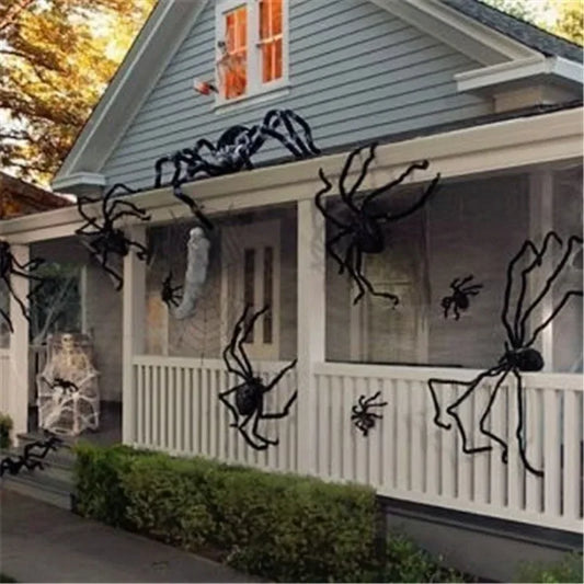 Giant Black Plush Spider – Halloween Haunted House Prop (30cm-200cm) for Indoor/Outdoor Decor