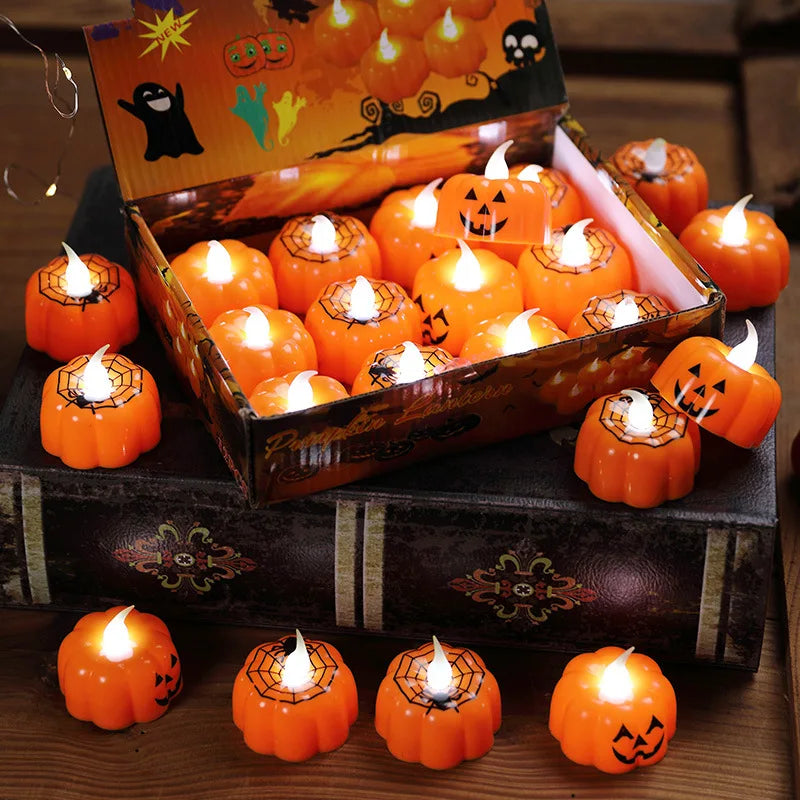 10pcs LED Flickering Pumpkin Lights – Flameless Halloween Party Decor