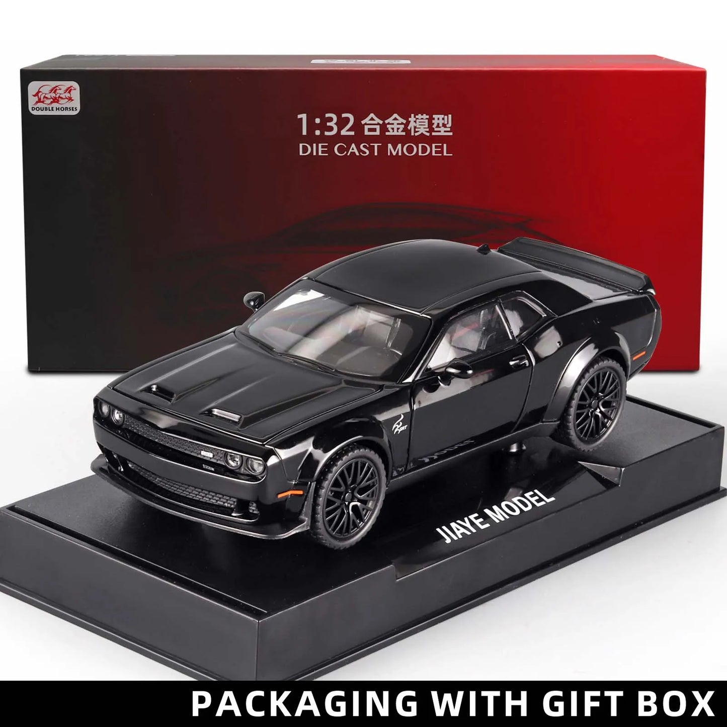 Dodge Challenger Hellcat Die-Cast Metal Toy Car with Pull-Back Action, Sound, and Light Features