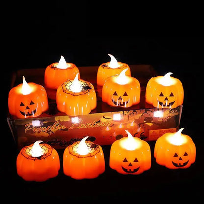 10pcs LED Flickering Pumpkin Lights – Flameless Halloween Party Decor