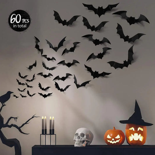 12pcs 3D Bat Wall Stickers – Halloween Outdoor & Indoor Decor for Spooky Vibes