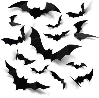 12pcs 3D Bat Wall Stickers – Halloween Outdoor & Indoor Decor for Spooky Vibes