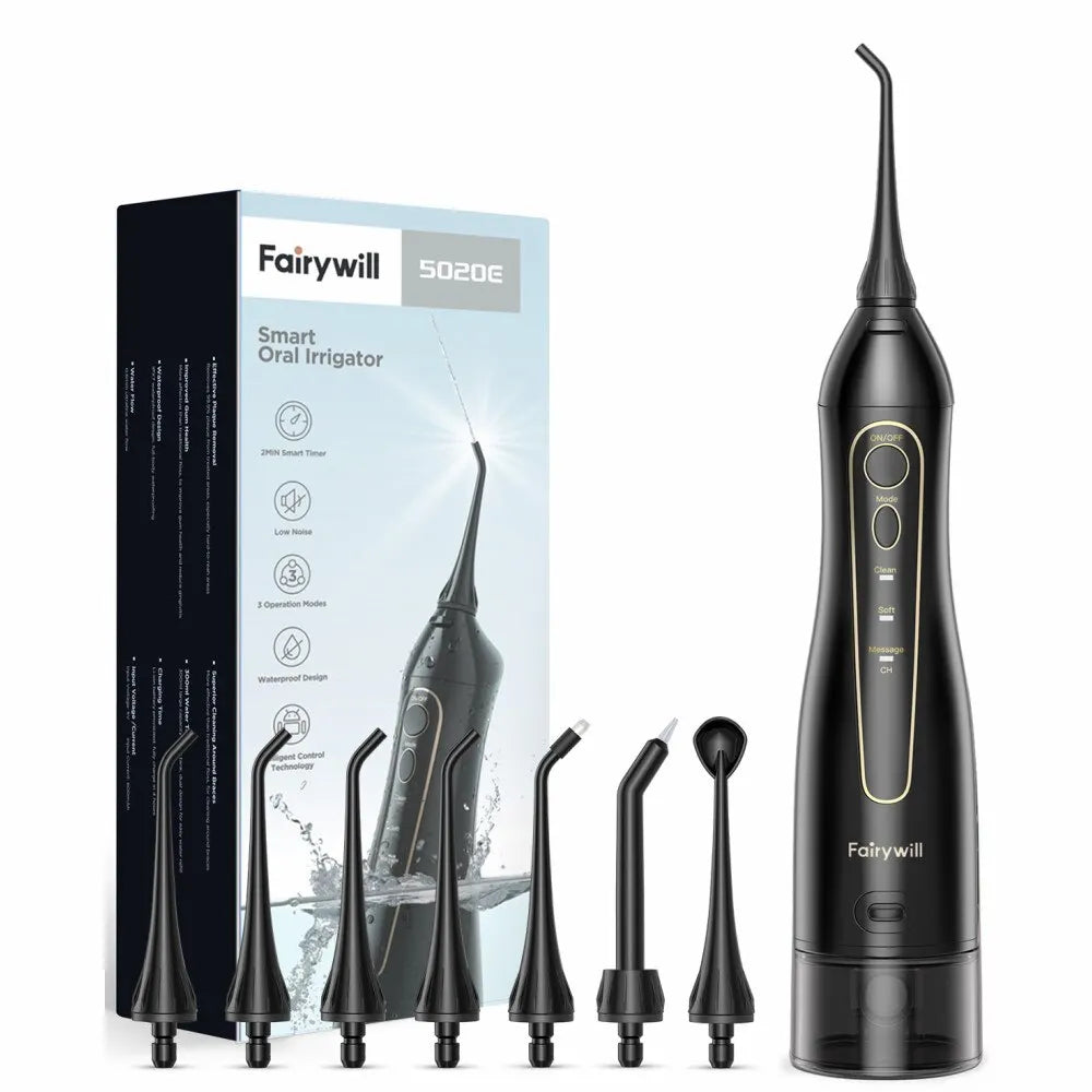 Fairywill Rechargeable Water Flosser: 3-Mode Portable Oral Irrigator with 300ML Tank