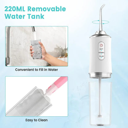 Portable USB Dental Water Flosser | Rechargeable Oral Irrigator with 4 Tips & 220ml Tank