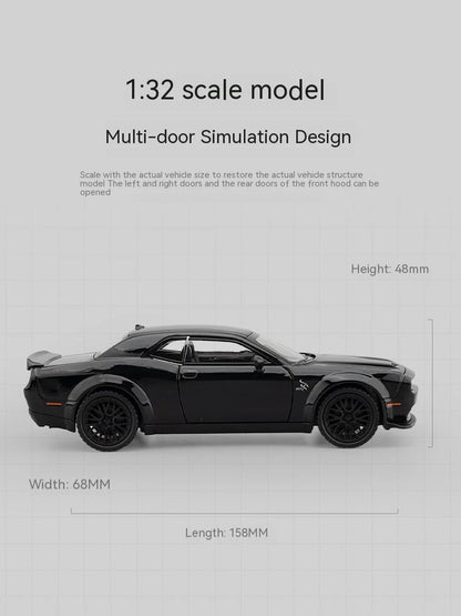 Dodge Challenger Hellcat Die-Cast Metal Toy Car with Pull-Back Action, Sound, and Light Features