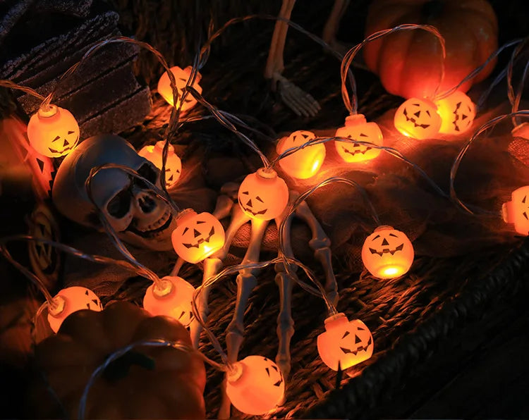 LED Halloween String Lights – Pumpkin, Skull & Eyeball Lanterns for Spooky Decor