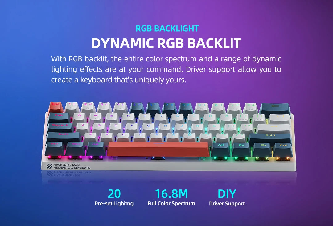 Machenike K500-B61 Mini Mechanical Keyboard: 60% Compact, 61 Hot-Swappable Keys, Wired RGB Gaming Keyboard